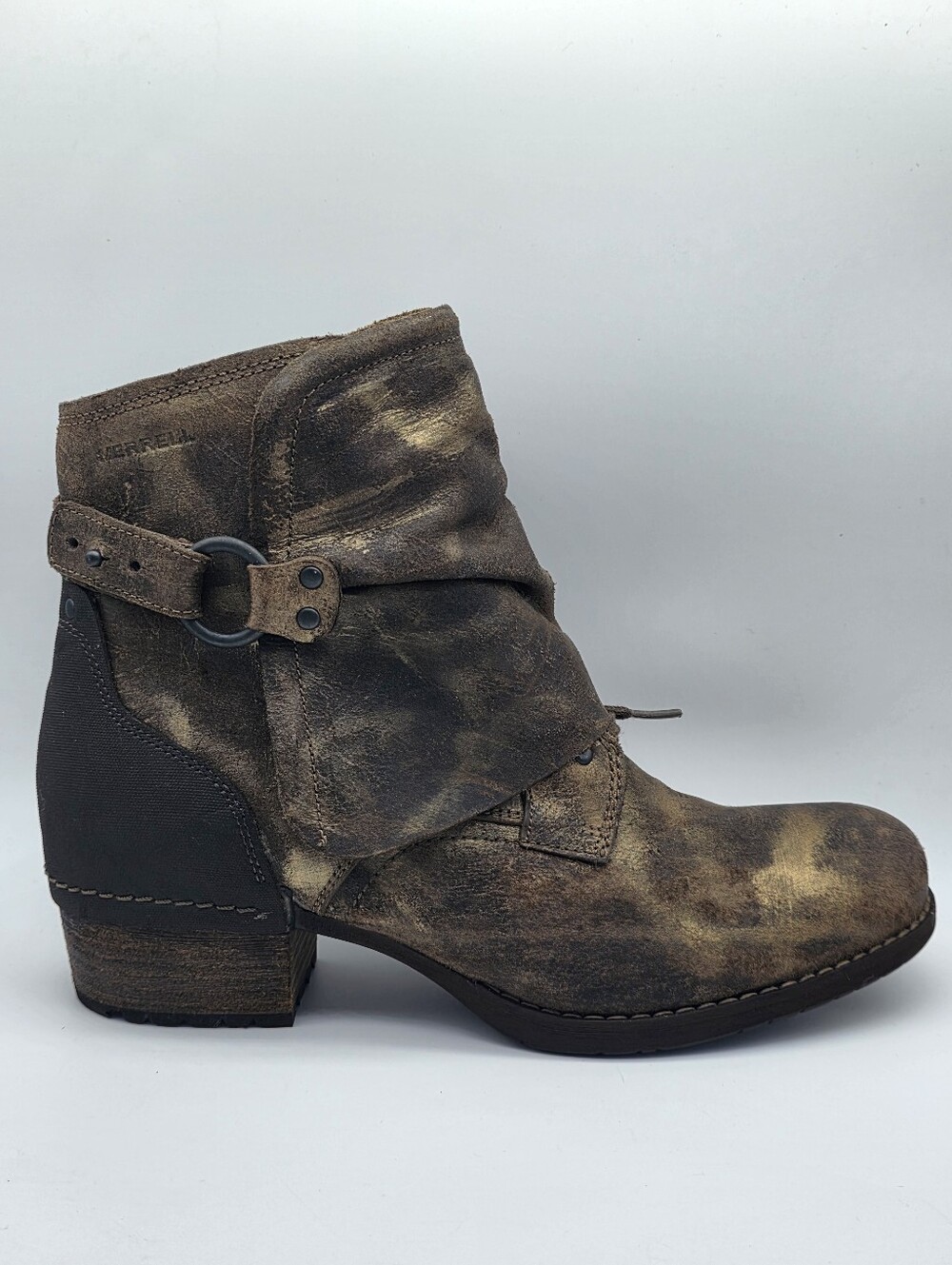 Merrell Shiloh Cuff Distressed Leather Boots Brown Gold 8.5
